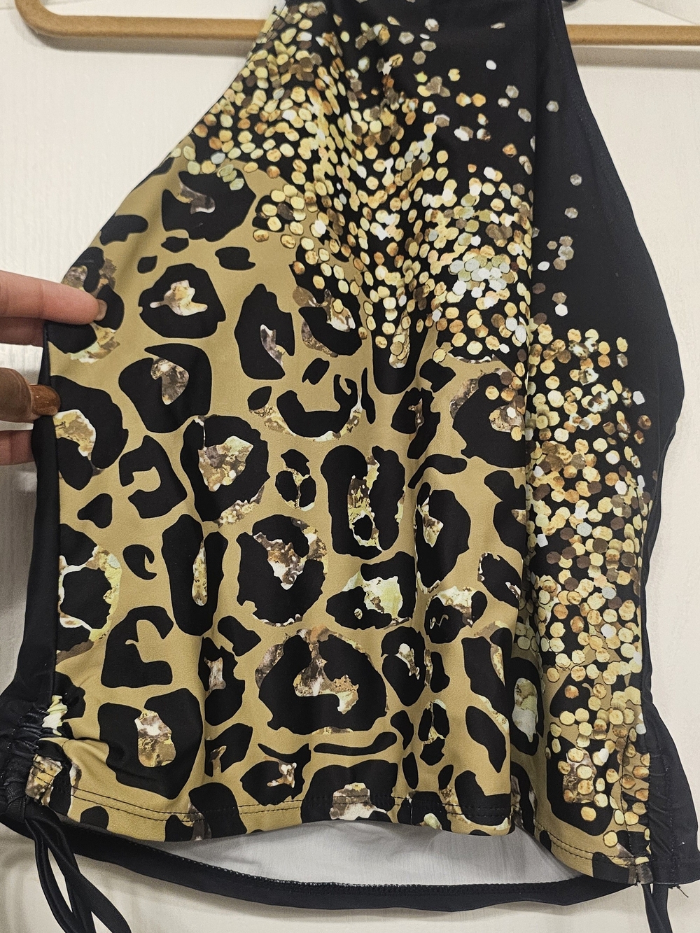 Leopard Print Halter Top with Gold Sequin Accent